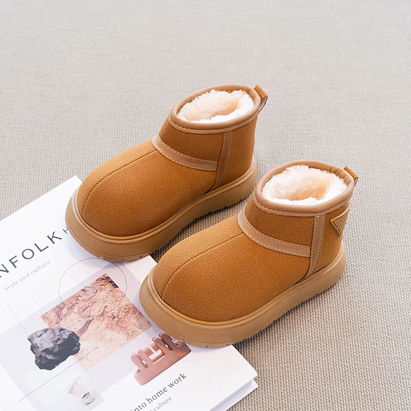 

Boys Girls Short Boots Round Toes Sweet Kids Snow Boots Soft Bottom 2025 Winter New Children Ankle Boots Fashion Non-slip Trendy