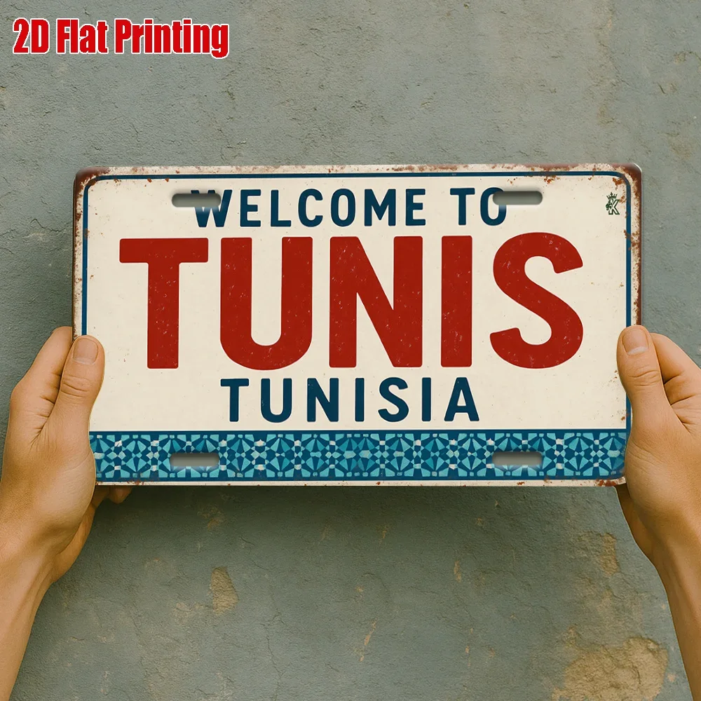 2D Flat, 1pc Vintage Tunisia-Themed Aluminum Sign - Tunisia-Shaped Z-Shaped Frame Wall Plaque Suitable for Rest Area