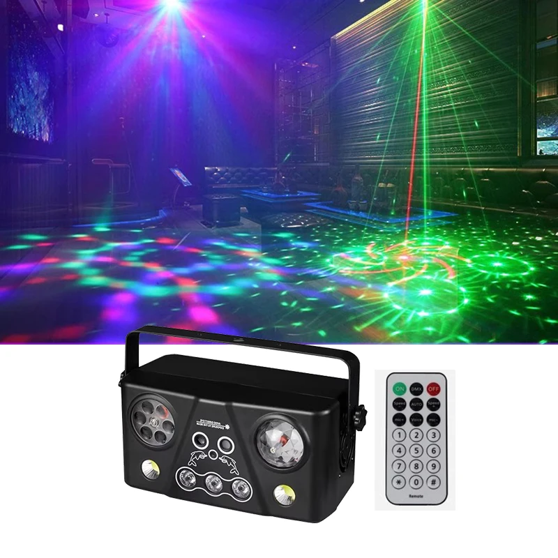 Good Effect Mini DJ Effect Light Remote RGB Led Pattern Wheel Red Green Laser Flower Flash For Disco Party KTV