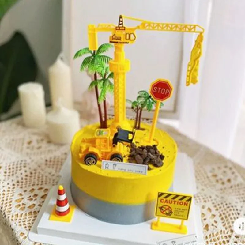 

Engineering Vehicle Cake Decor Digging Machine Cake Toppers Crane Cake Decors Happy Birthday Party Decor Kids Boys Birthday Gift