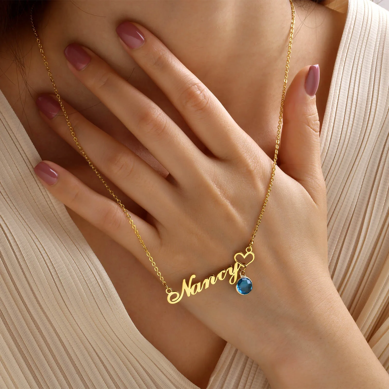 Vnox Customized Name Necklaces for Women, Personalized Stainless Steel Birthstone Chain Choker Collar Jewelry, Birthday Gifts