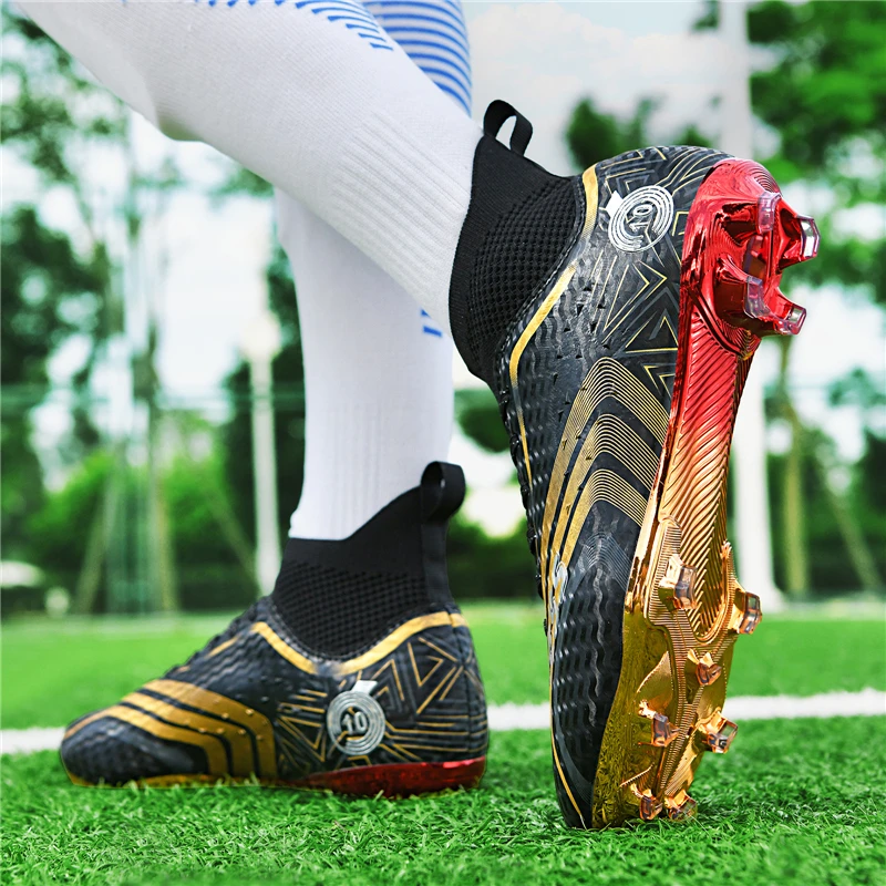 รองเท้าฟุตบอลชาย FG Non-SLIP Turf ฟุตบอล Cleats Electroplating Design รองเท้า Ultralight รองเท้าผ้าใบ High TOP รองเท้าฟุตบอล