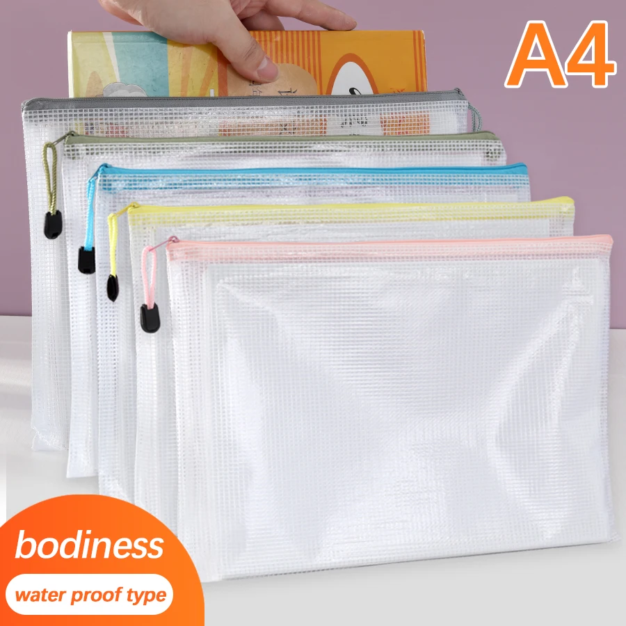5Pcs Mesh A4 Zipper Pouch borsa per documenti 10 scelte di colore cartella impermeabile forniture astuccio per matite borse portaoggetti