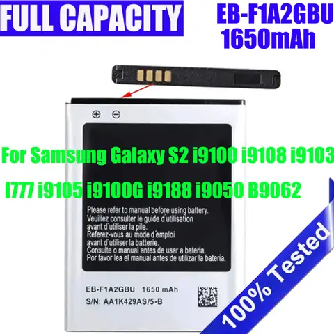 New EB-F1A2GBU Battery For Samsung Galaxy S2 i9100 i9108 i9103 I777 i9105 i9100G i9188 i9050 B9062 1650mAh Replacement