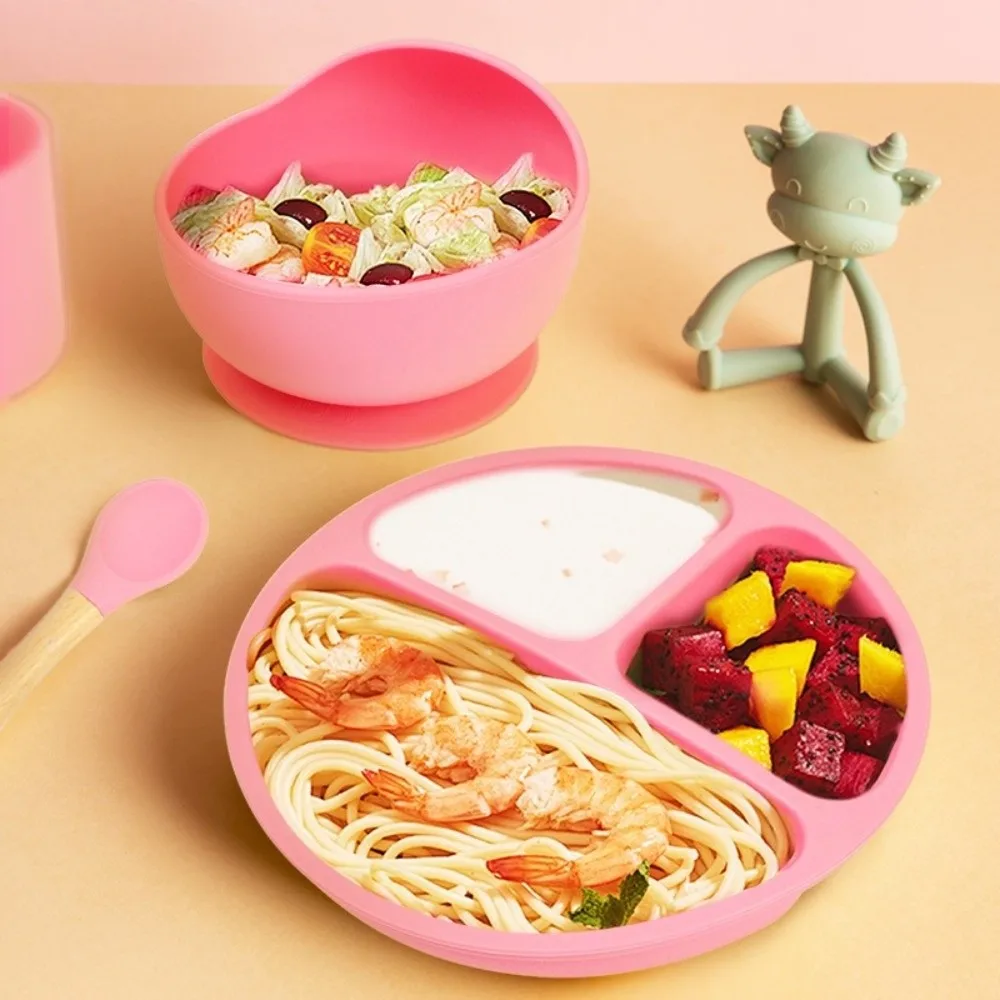 Silicone Material Baby Sucker Plate Suction Design Training Tableware Children Dishes BPA Free Feeding Bowls