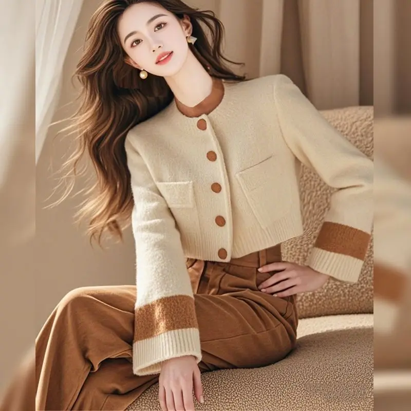 

2025 Autumn/Winter New High end Two piece Set Small Fragrant Style Knitted Coat+Wide Leg Pants Elegant Commuter Set