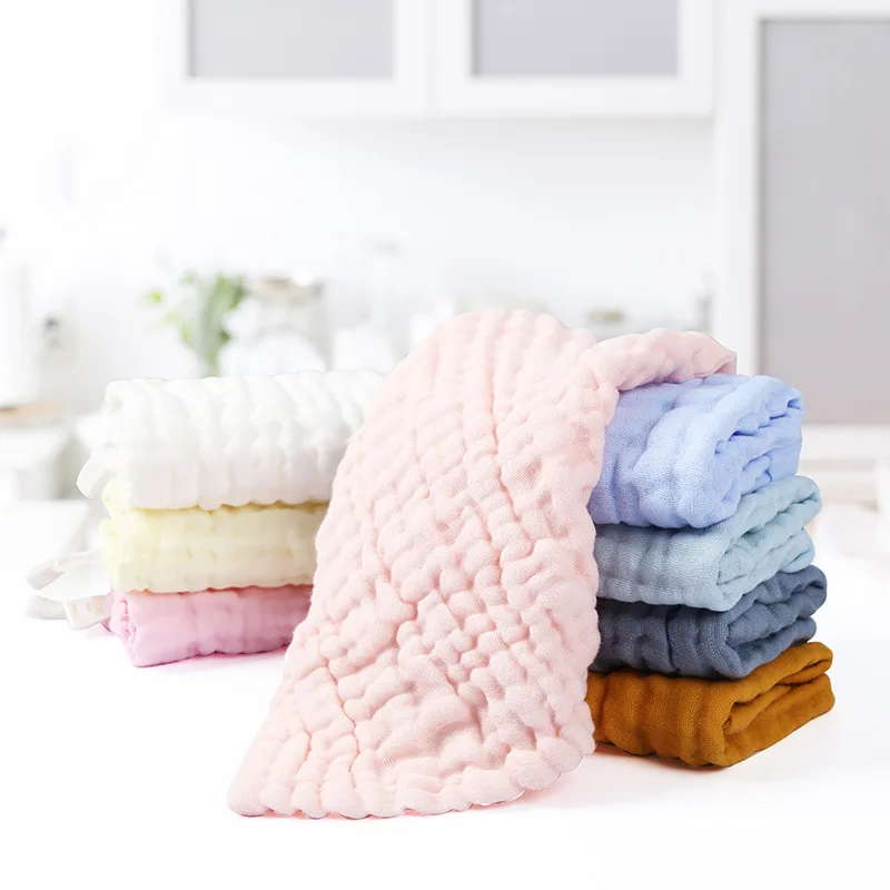 

Candy-colored boneless washed gauze square towel, baby saliva towel, children's face towel~ with buckle 30 * 30cm