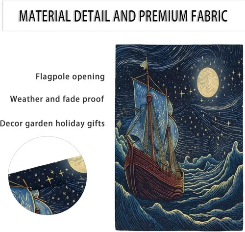 Starry Night Ship Garden Flags Double Sided Yard Flags for Outside, 12x18 XXQ