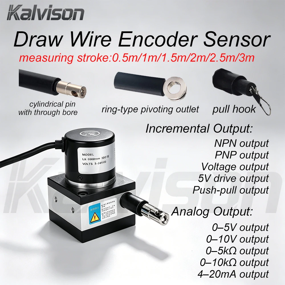 Draw Wire Encoder String Potentiometer Displacement 0.5m-3m Stroke NPN/4-20mA/0-10V Output Sensor For CNC Construction Machinery