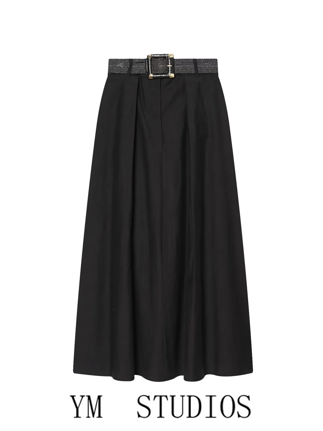 Business Chic High Waist A-Line Midi Skirt with Belt Black Simple Style Women's Fashion Spring Summer Autumn Seasonal Skirt
