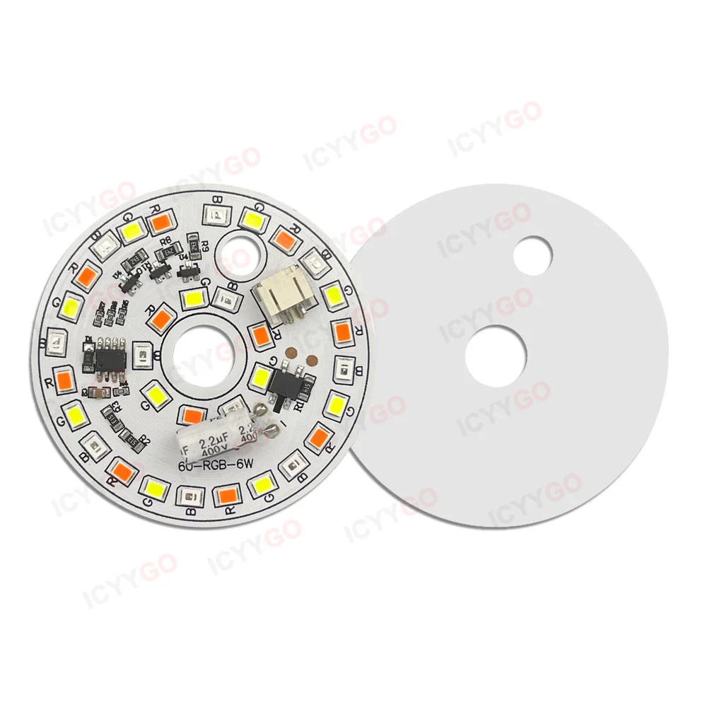 Imagem -06 - Rgb 60 mm Ac220v Driver-livre Rgb7 Cor Gradiente Luz Placa Pcb Led Chip de Luz Faça Você Mesmo Redondo Lâmpada Remendo 6w