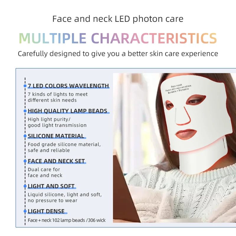 7-kleuren LED-masker Gezicht Rood licht Fotontherapie Flexibele siliconen Huidverjonging Whitening Verbetering van gezichtsrimpels Machine