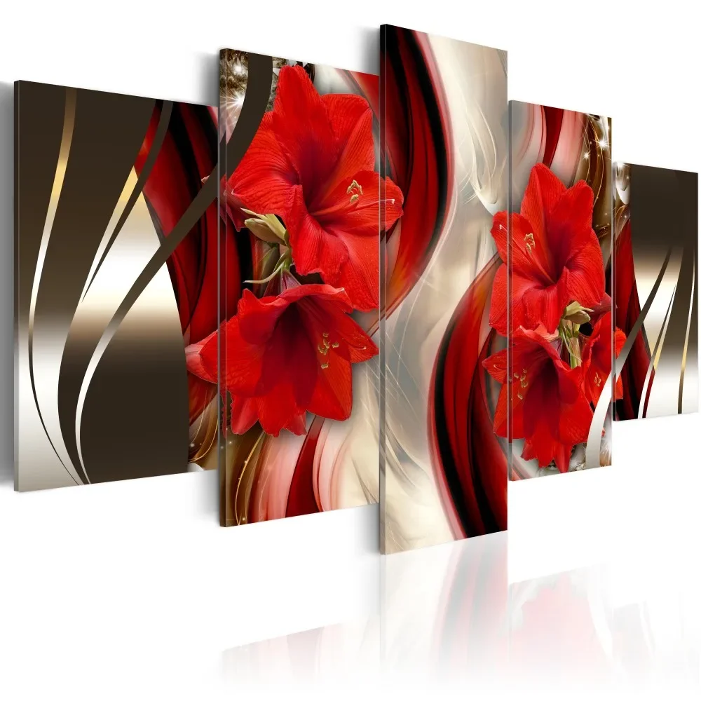 Red Orange Purple Lily Flowers Posters 5Pcs Canvas Wall Art Pictures Decoration Living Room Accessories Home Decor Paintings