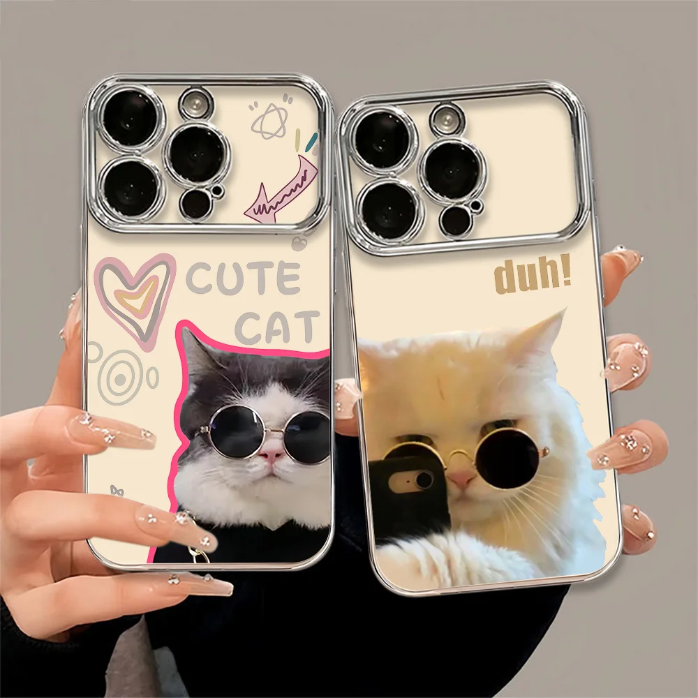 Cool cat with sunglasses For iPhone 15 14 13 12 11 Pro Max Plus Large Window Hard Shock Case