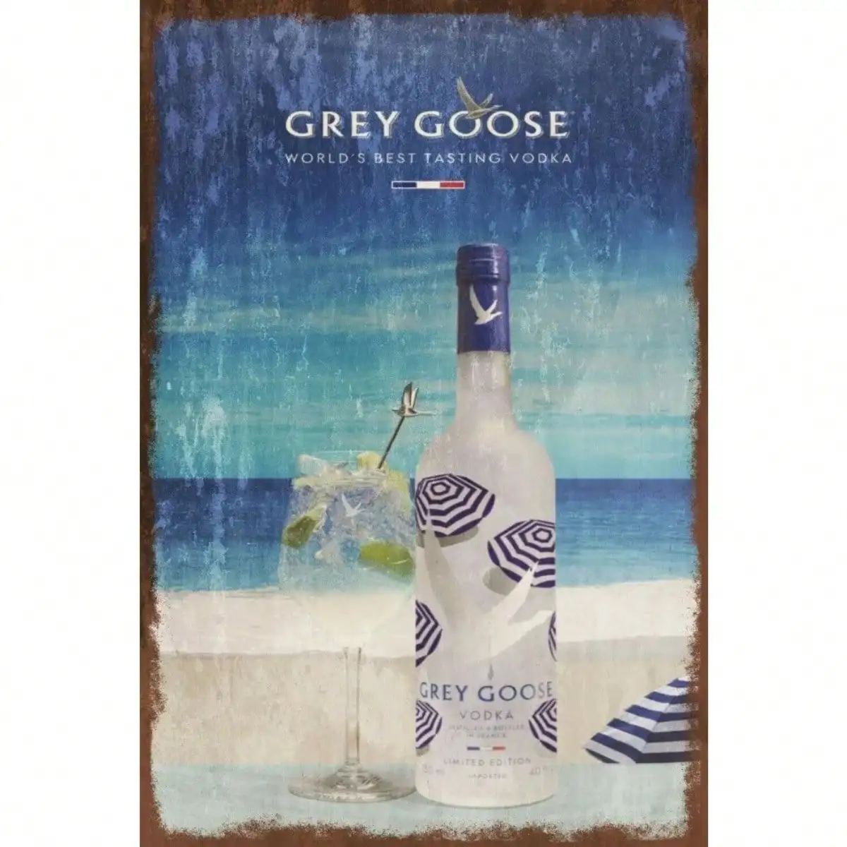 Letrero Metálico de Estilo Retro Vintage con la Publicidad de la Vodka Grey Goose, Aspecto Envejecido, para Decoración de Pared en Bares, Pubs y Hogares