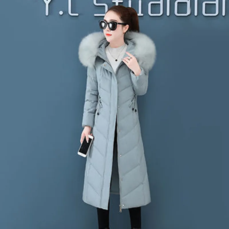 Ainter New Down  Women's Temperament Fur Collar Mid-Length Over-the-knee Slim Fit Warm Winter Fashion Solid Color 