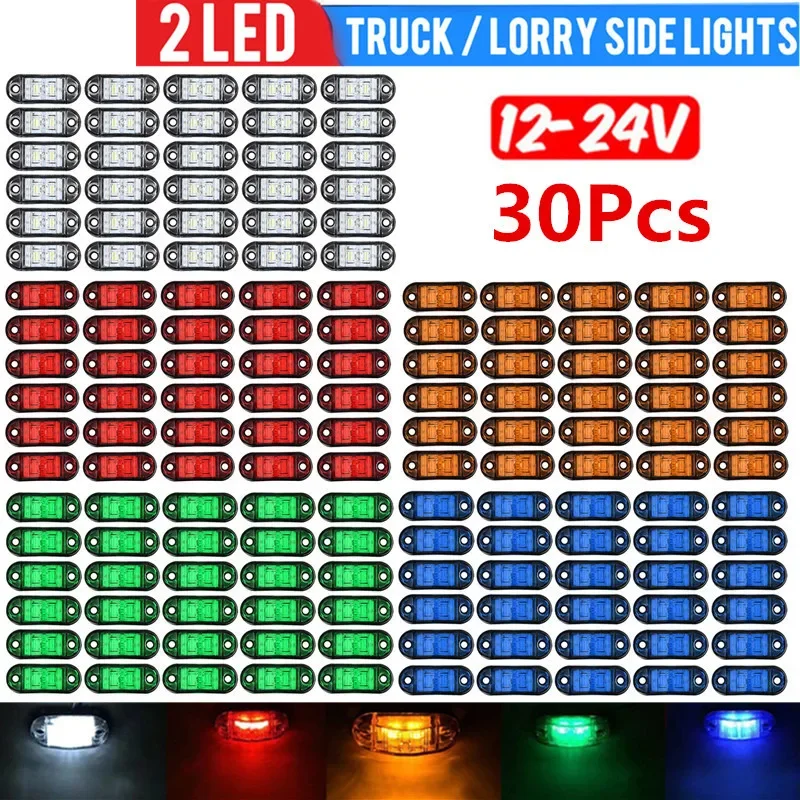 

30PCS 12V 24V 2 LED Car External Side Marker Warning Light Oval Clearance Signal Trailer Truck Lamp Truck Lorry Yellow White Red