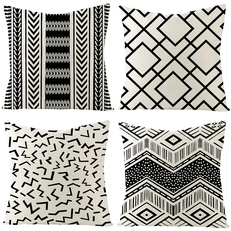 

Black and White Pillowcases Home Decorative Linen Cushion Cover African Geometric Patterns Pllow Cover 18x18 Inches Cushion Case