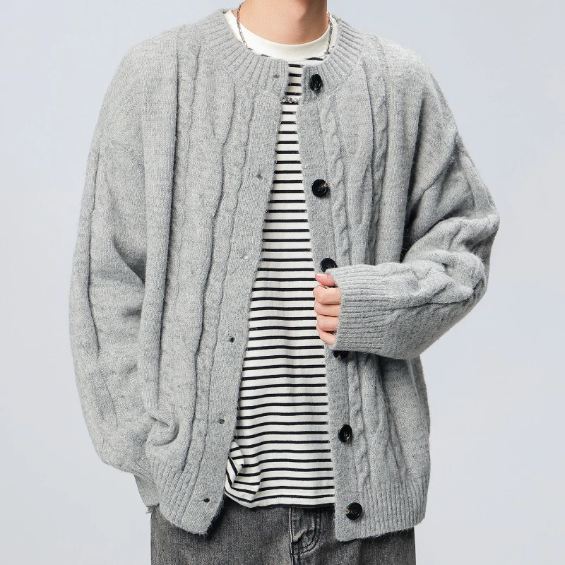 Office Golf Mens Cardigan Sweater Button Down Long Sleeve V Neck Cable Knit Sweaters Japanese Streetwear Grunge Clothes