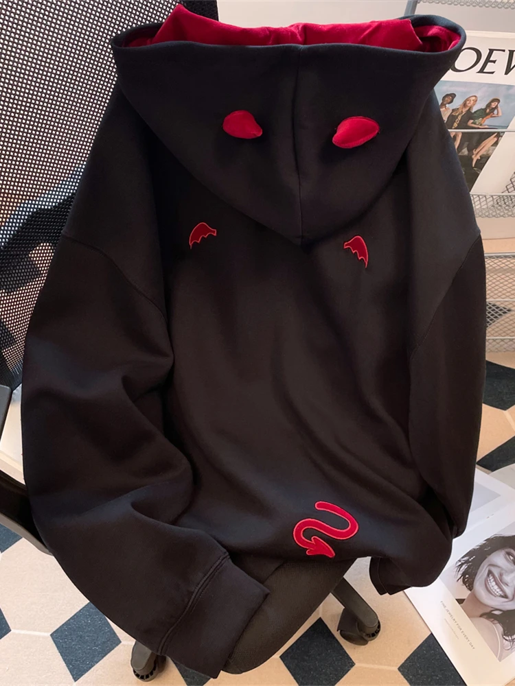 

Женская толстовка-кардиган Off American Street Devil, осенне-зимняя, в стиле Lazy Chic, флисовая, для пар