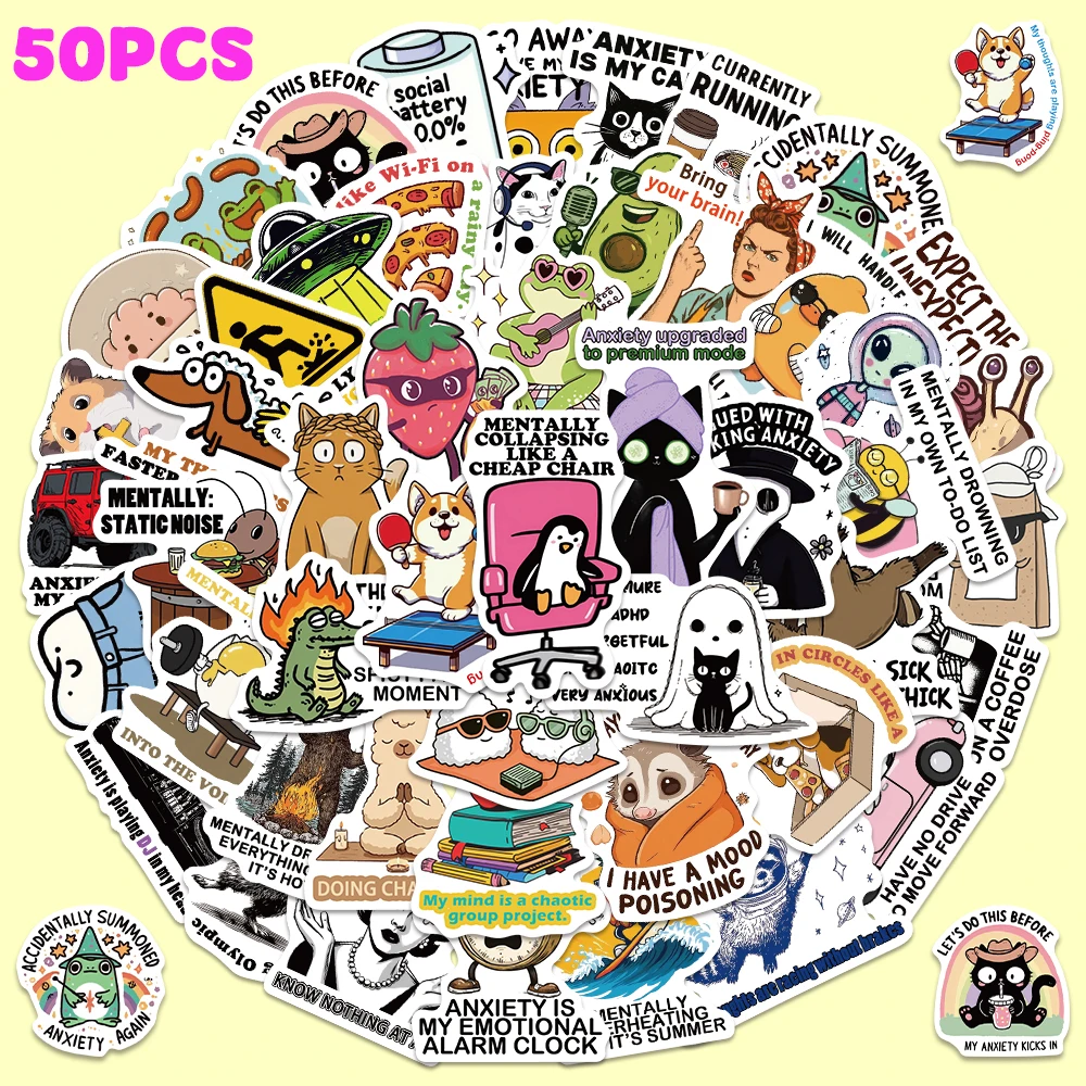 50pcs Cartoon Cute Animal Sticker Funny Cool Decal For Phone Case Laptop Guitar Skateboard Helmet Label Magazine PVC Sticker