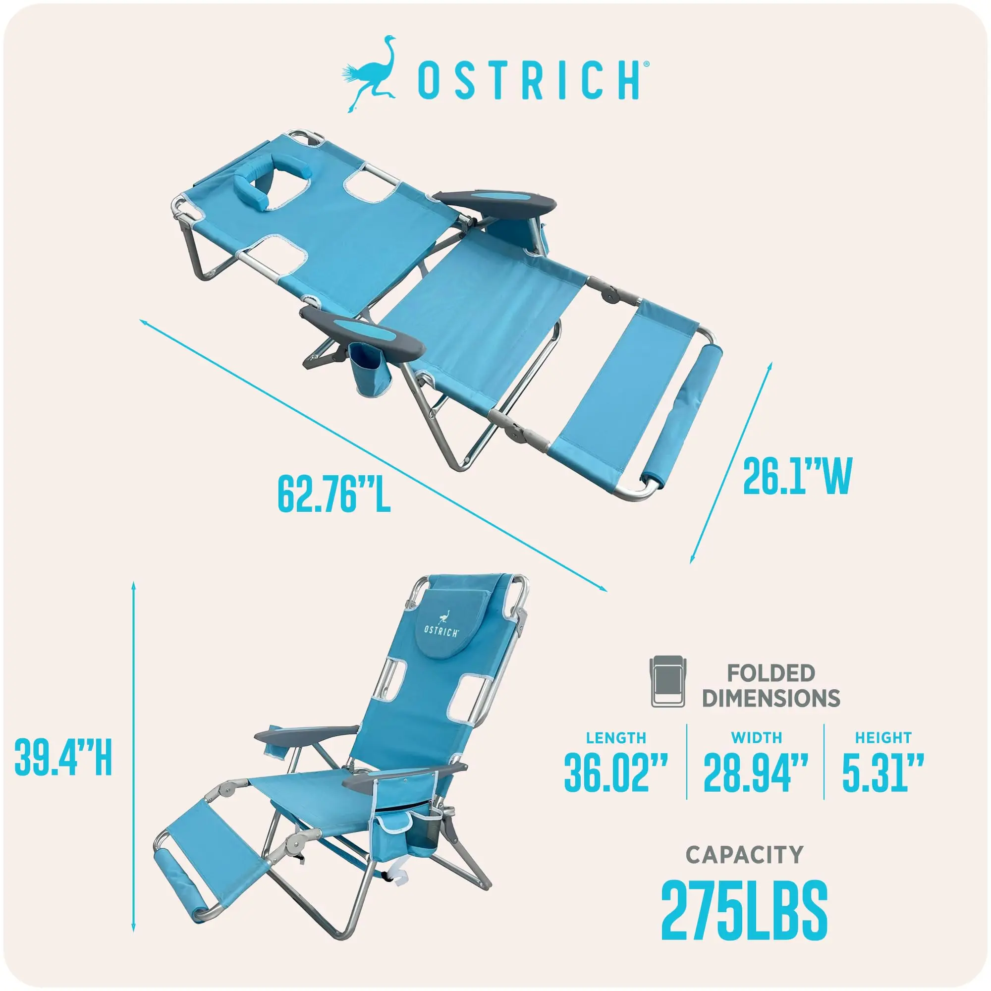 The Backpack 3N1 Portable Lounger with Cooler Bag, Light Blue