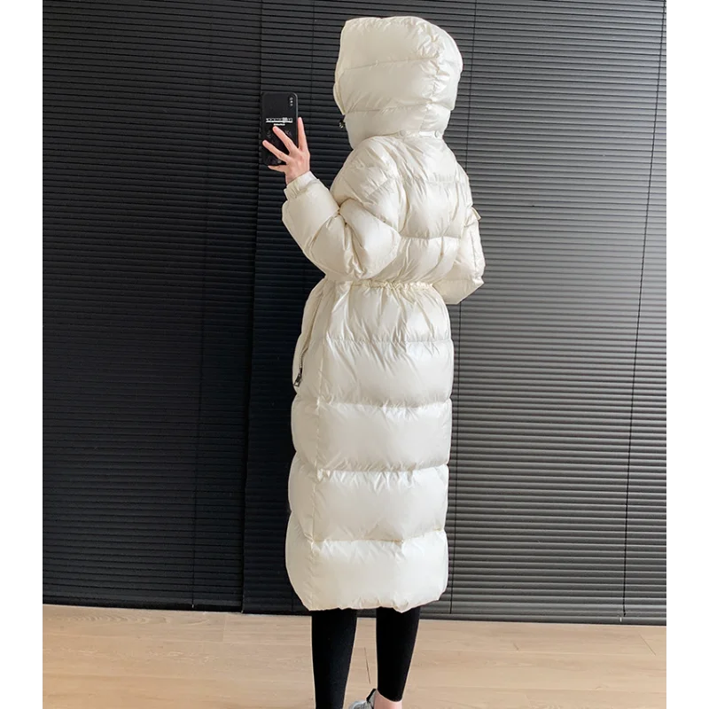 Long Women\'s Winter Down Jacket Slim Waist 90 White Duck Down Luxury Coat 2024 Windproof Rainproof Thick Warm New Outerwear