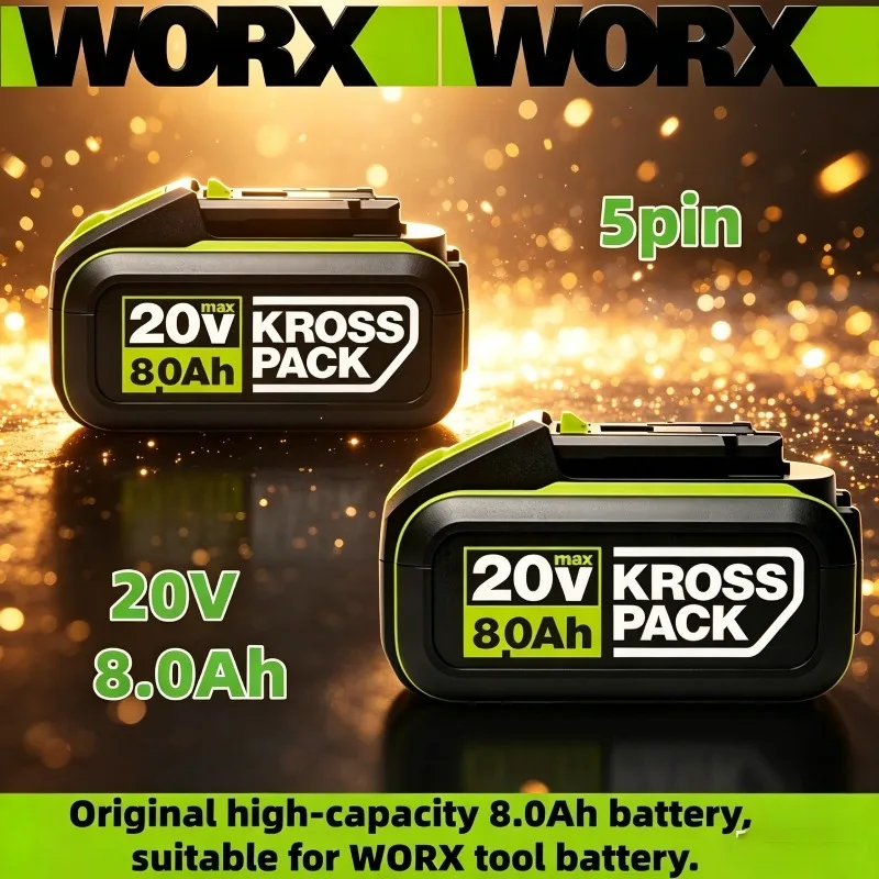 

100% 20V WORX 6.0Ah/8.0Ah 5pin WA3016 WA3023 WA3027 Li-ion Battery for Dewalt Tools for WORX Cordless Power Tool Model Battery