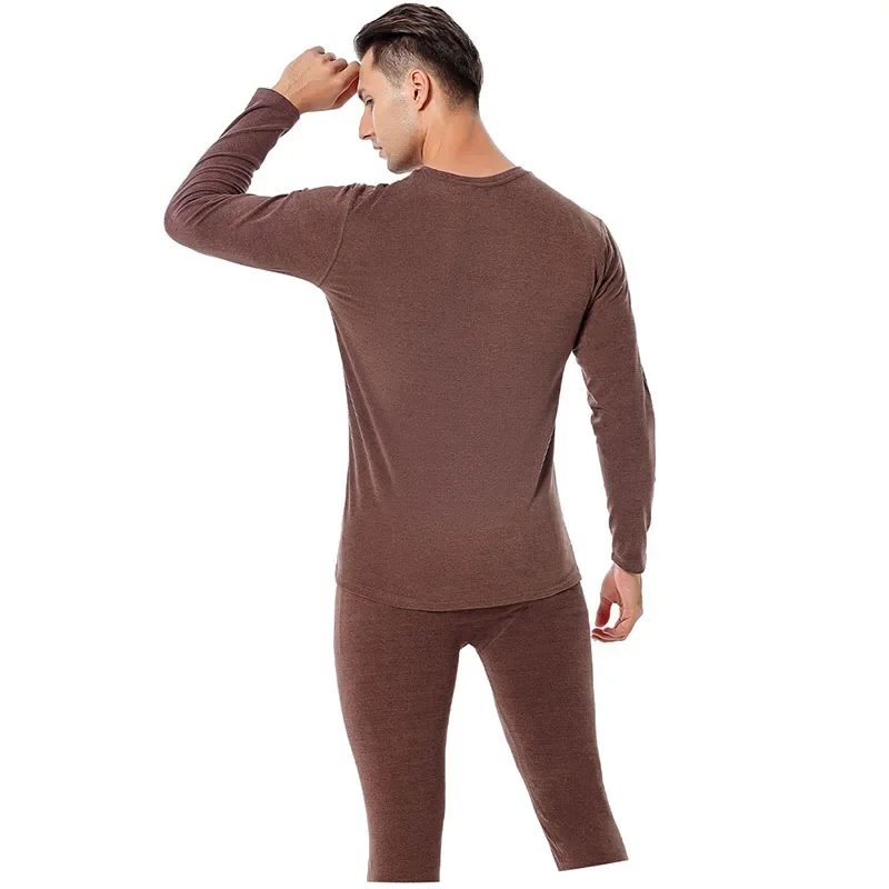 2025 Autumn Winter Thermal Underwear Men Traceless Keep Warm Underwear Long Johns Men's Elastic O-Neck Top Pants Two-Piece Set