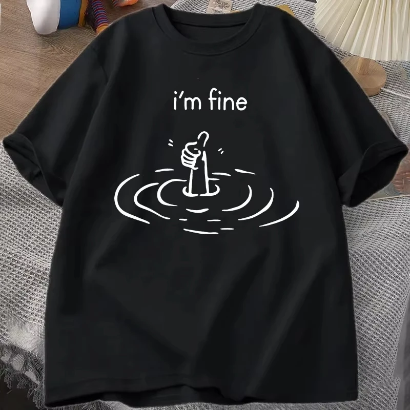 

I'm Fine Back Print T-shirt Women's Fun Mental Health T-shirt Humor Short Sleeve T-shirt Fashion T-shirt Women Clothing Top