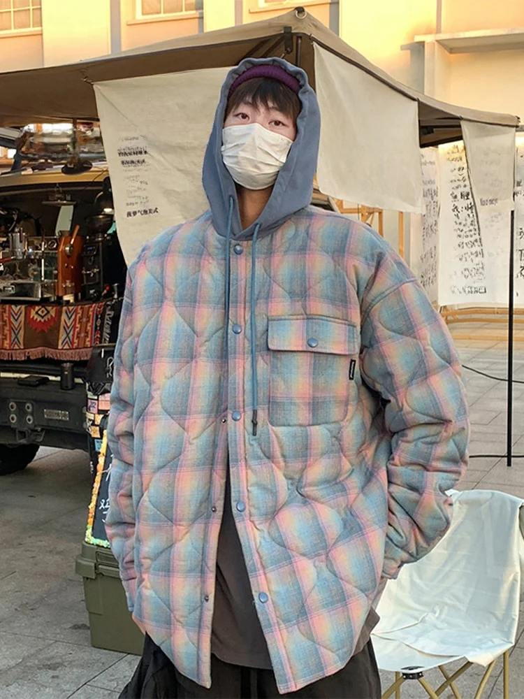 

Мужская зимняя куртка из хлопка с ромбовидным узором, с капюшоном, утепленная, повседневная, молодежная, модная, эксклюзивно онлайн