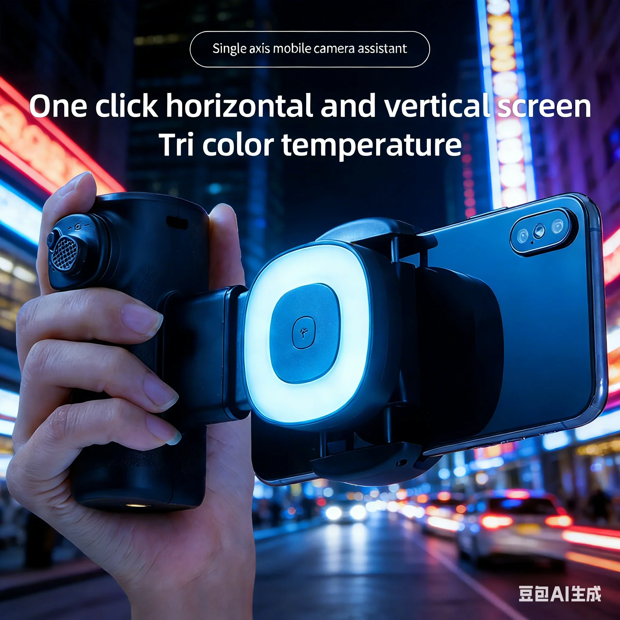 スマートフォンカメラシャッターグリップ-充電式リモコン-セルフィーハンドル-リングライト付き-ワンタッチ水平-垂直操作-﻿