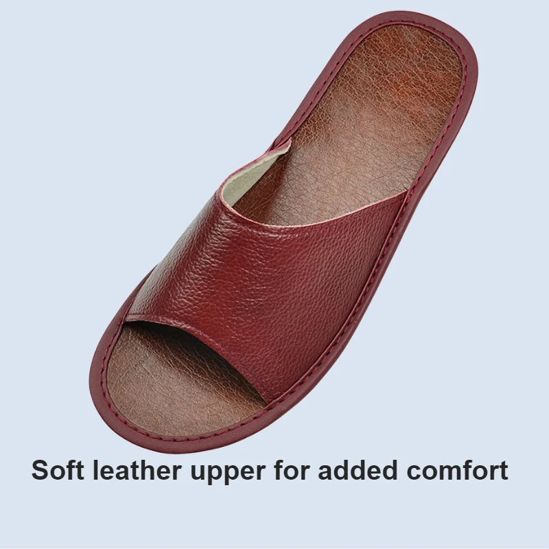 Genuine Cow Leather Slippers Homes in indoor slipper summer men women elderly non-slip cool sandals casual single Slides shoes