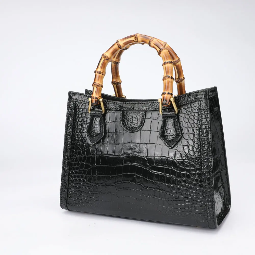 2022 New Crocodile Skin Belly Women's Bag Classic Vintage Bamboo Lady Hand Bag Fashion Real Leather Women Bag Large Capacity 30