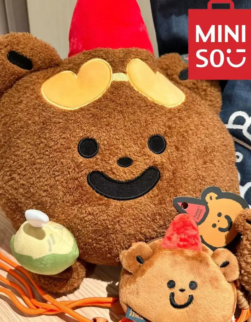 Miniso Cute Pillow Doll Tunee Goods Series Bear Head Cute Furry Interior Decoration Children's Toys Surprise Birthday Gift