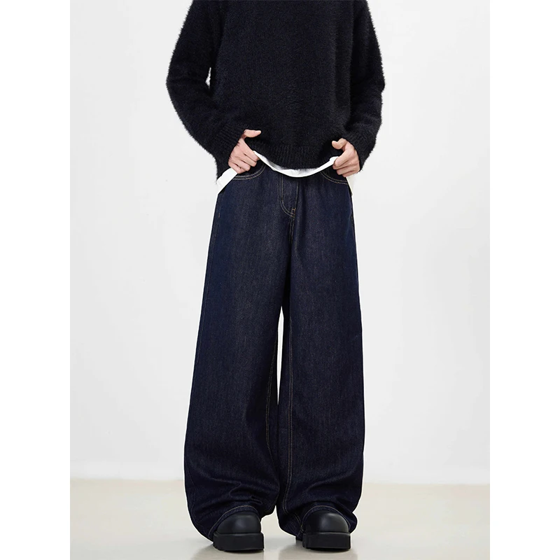 

Retro Washed Wide Leg Deep Blue Jeans Men's Loose Straight Casual Long Trousers Women's Comfortable Drapey Versatile Jeans