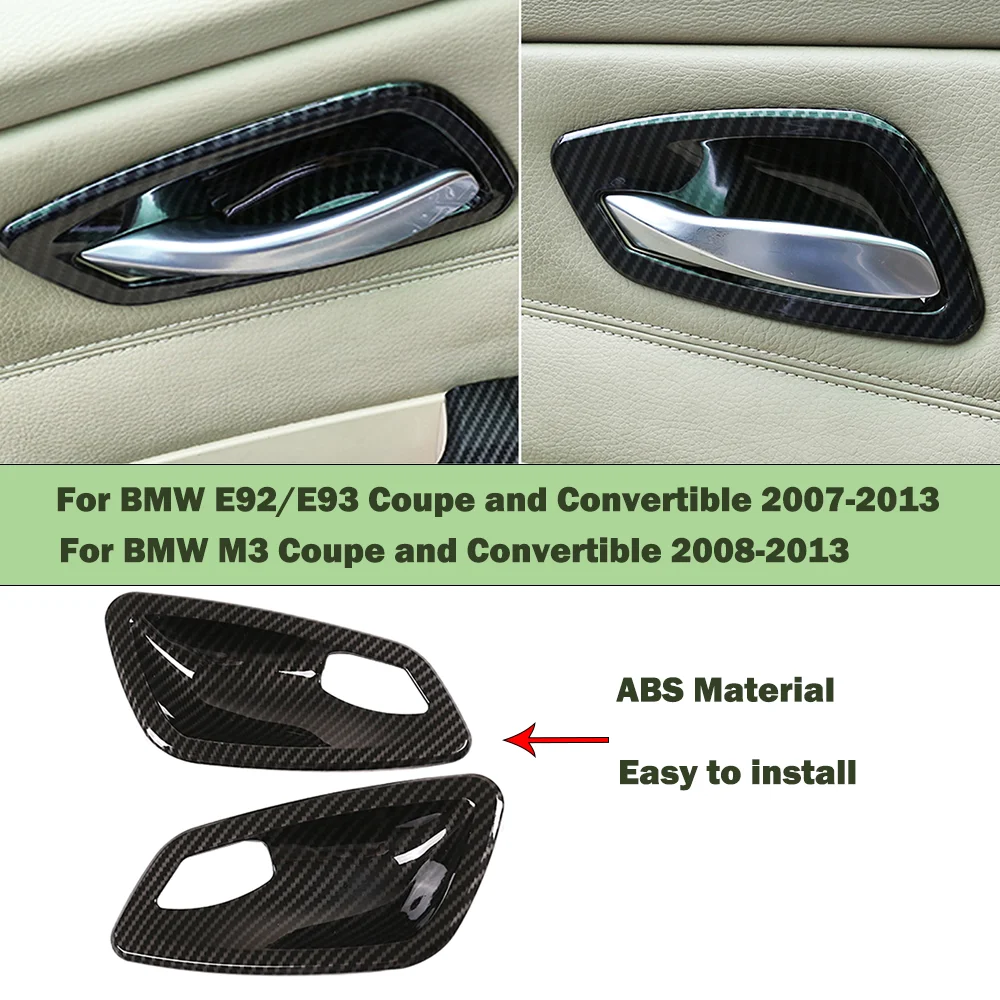 

2x Carbon Fiber Style Car Interior Door Handle Bowl Cover Trim Stickers Frame ABS For BMW E92 E93 335i M3 Couple 2007-2013