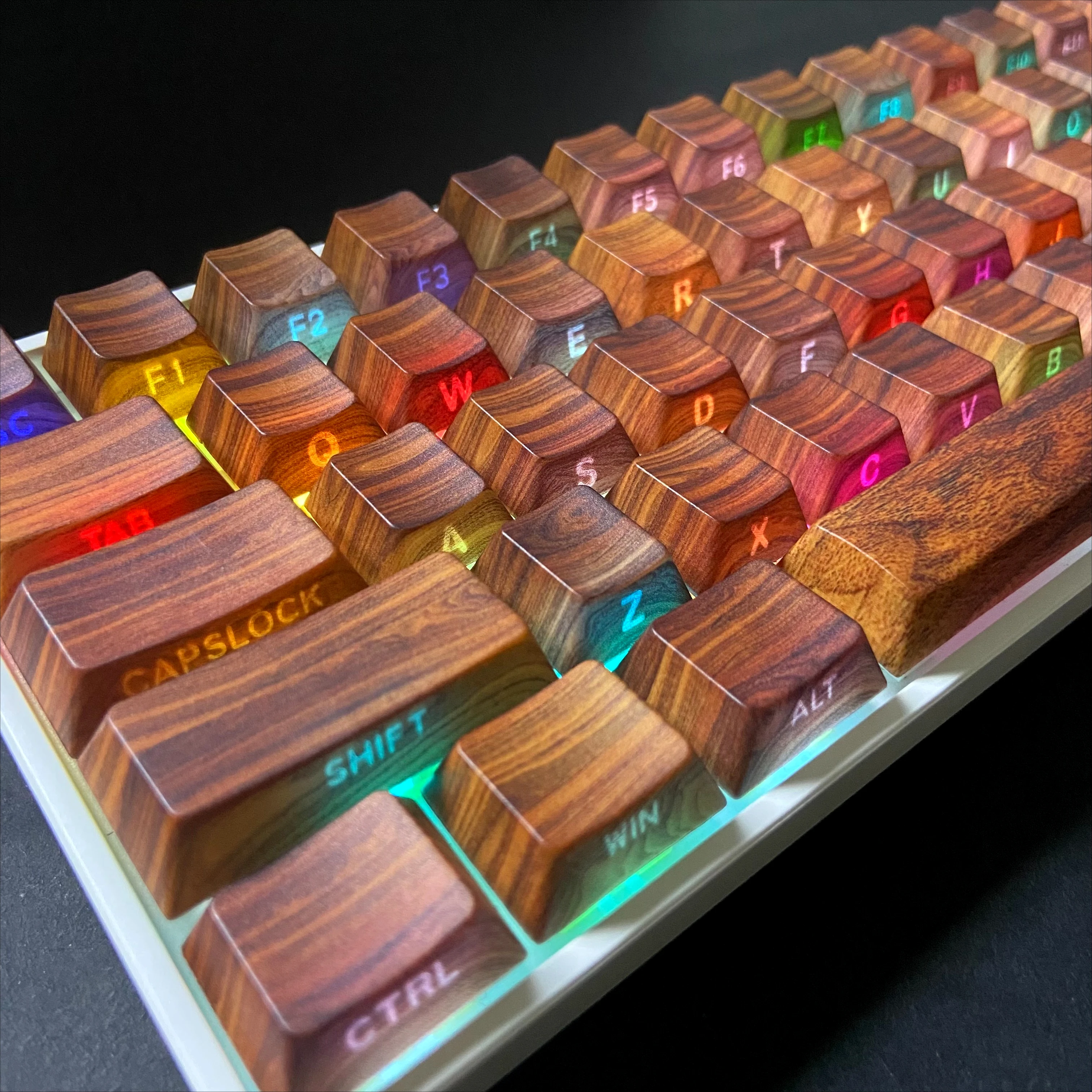 Imitation Wood Grain PBT Keycaps Cherry Profile Side Engraved Key Caps Gaming Mechanical Keyboard 60 70 80 90 100 Layout
