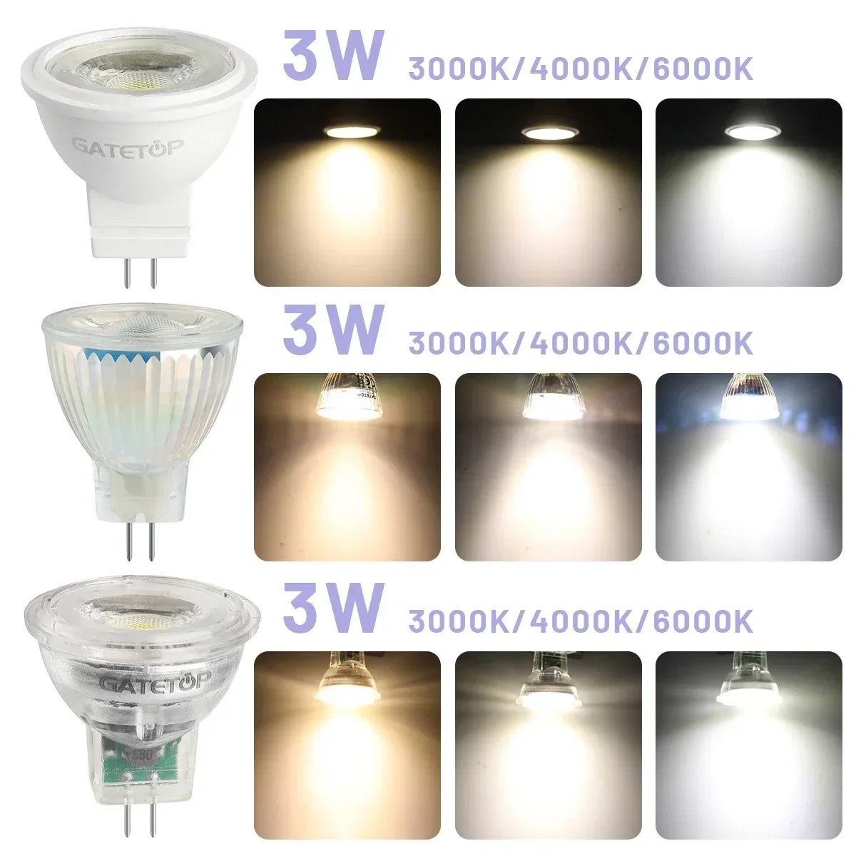 Foco LED MR11 GU4 de 1 a 10 Uds., 12V, 3W, luz alta, luz blanca cálida y fría, adecuado para reemplazo de cocina, 20W, 30W, halógeno