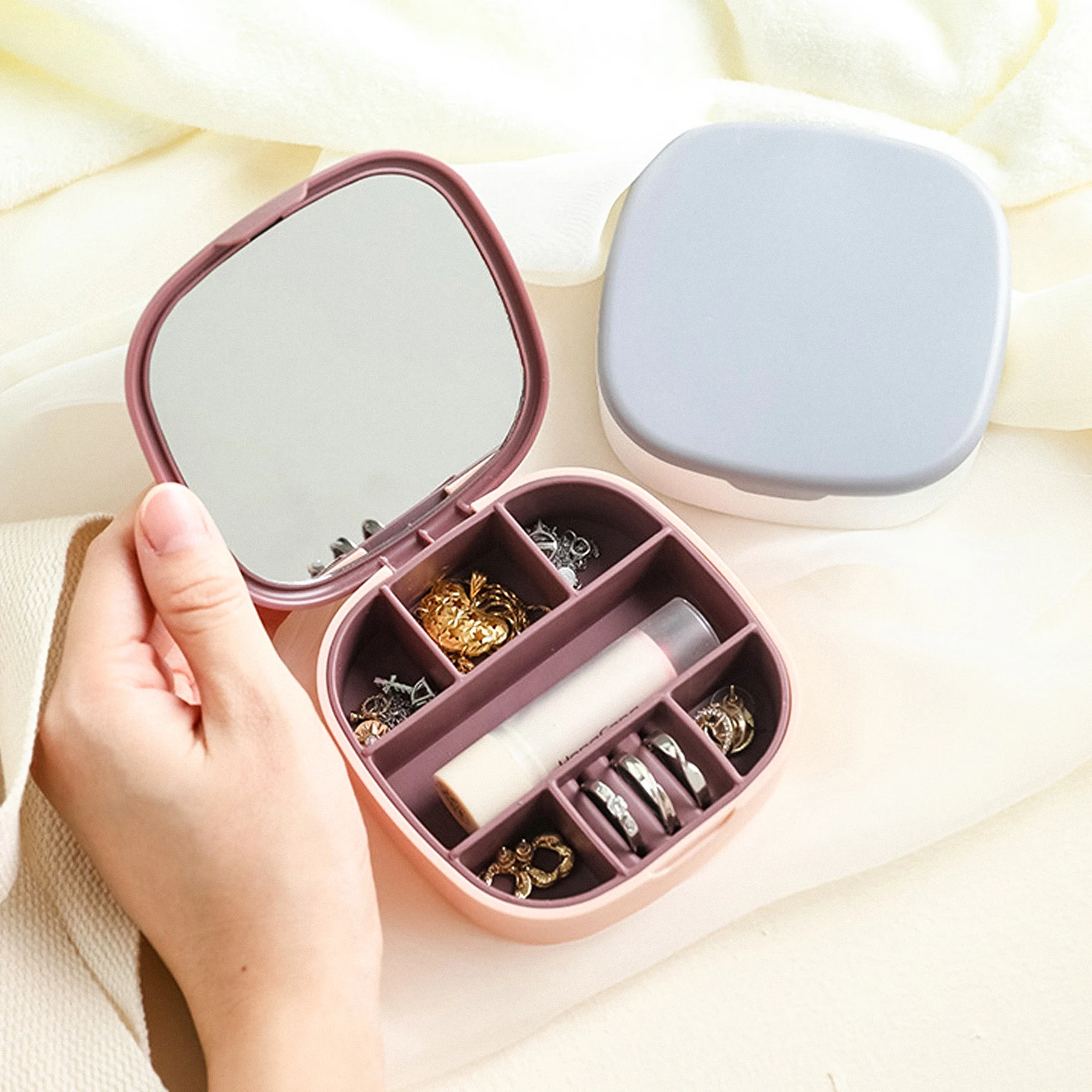 

Jewelry Storage Box Lightweight ABS HIPS TPR Material Travel Home Necklace Earring Ring ganizer Case Mirror Design Jewelry