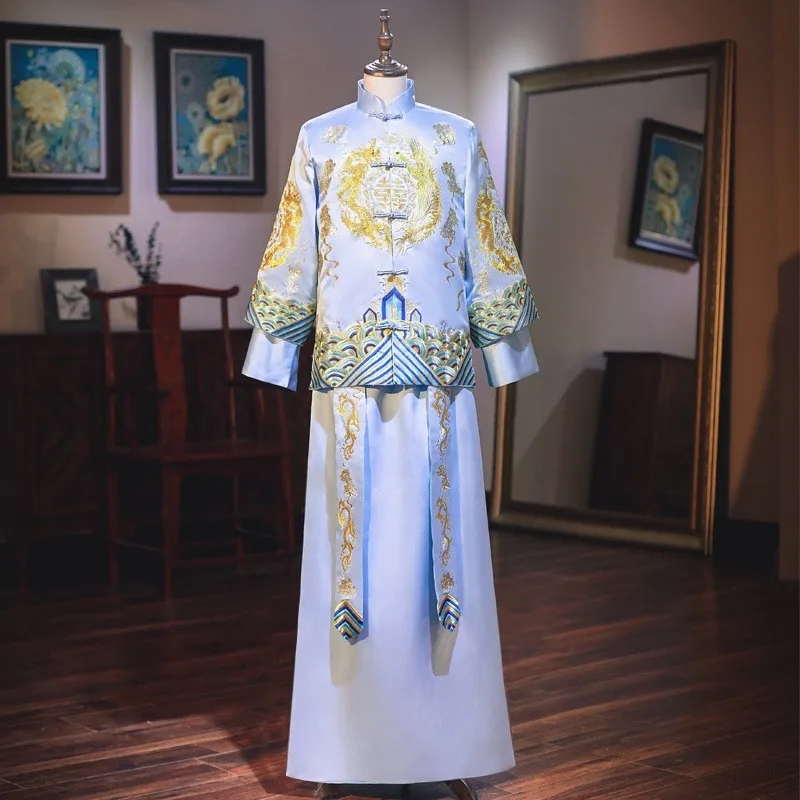 

Groom's Chinese-style toasting ancient dragon and phoenix men's photography studio attire