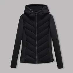 Winter New European Fashion Quilted Jackets Hooded Solid Color Slim Coat Women Zipper Splicing Sleeves Casual Padded Jacket