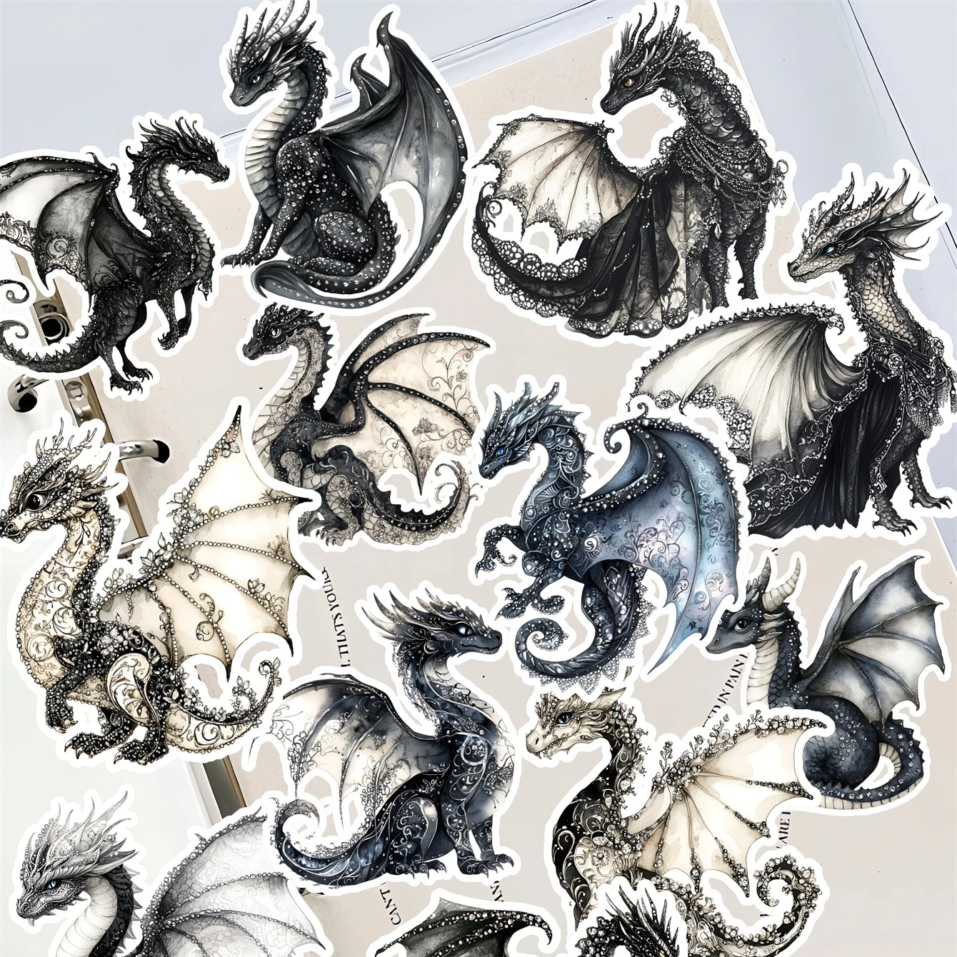 

17pcs Retro Gothic style Dark Black Dragon stickers, stationery, notebook, account materials, phone cases luggage, guitar