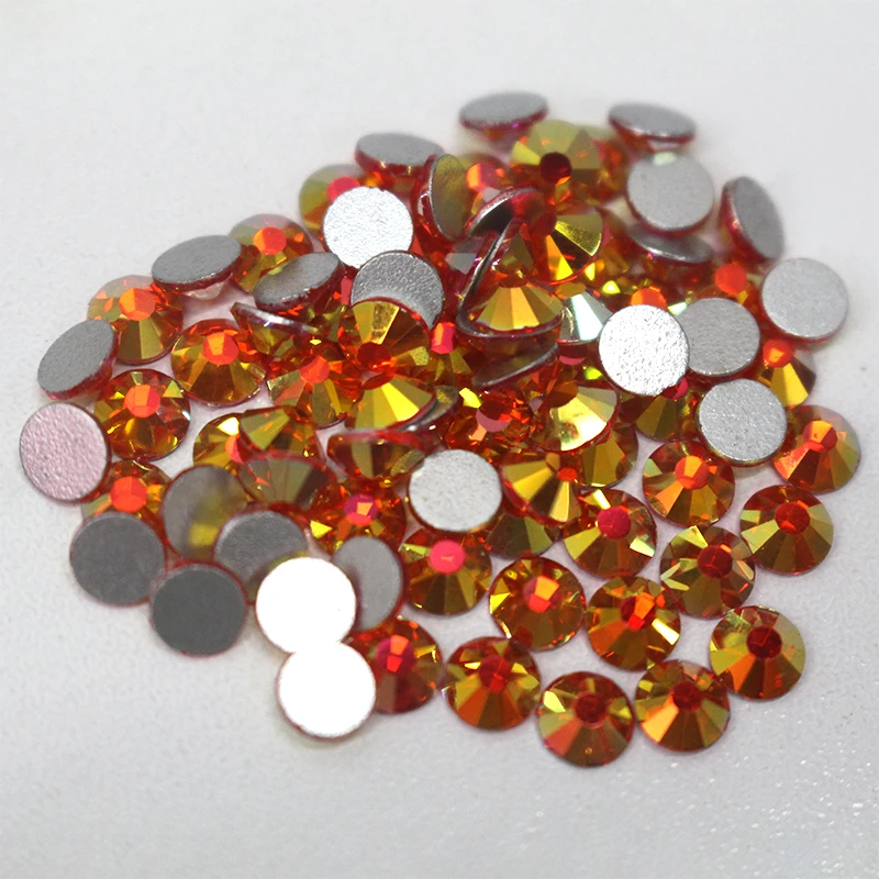 2058 Quality golden orange Non hotfix rhinestone Fire opal color Flat Back rhinestones facets crystal ab nail art or weddi