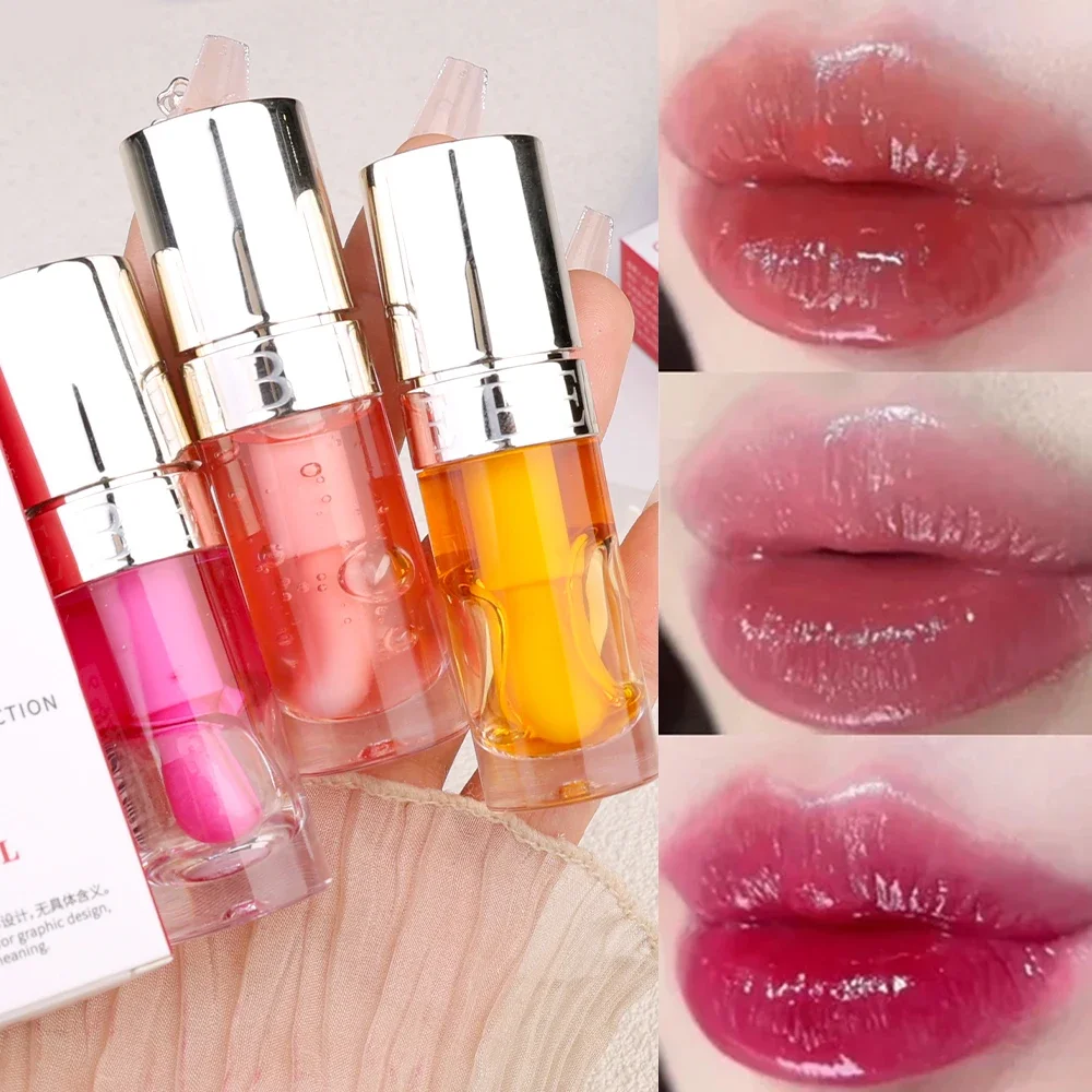 Geléia Violeta Óleo Hidratante Lip, Transparente Lip Plumper, Escova Grande, Crystal Peach Lipgloss, Batom Líquido Hidratante, Maquiagem Lábios