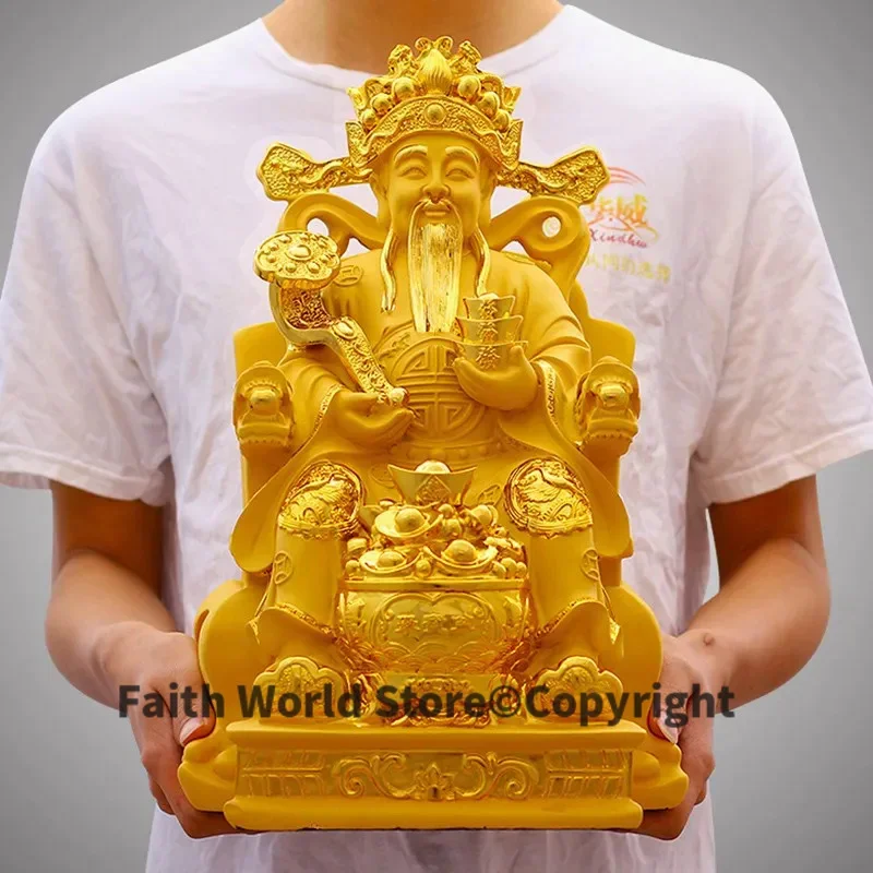 40CM Large # HOME Shop business company efficacious Money Drawing the god of wealth GOLD CAI SHEN FENG SHUI Mascot statue