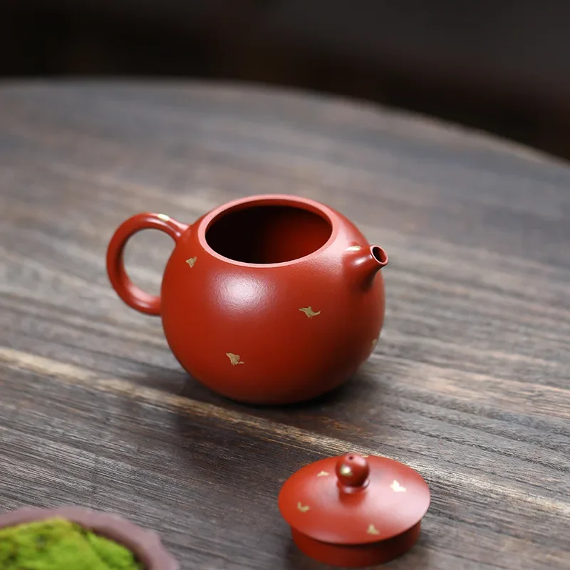 Golden Zisha Pot Authentic Yixing Raw Mine Zhu Ni Kung Fu Tea Set Gift Teapot Scattering Gold XishiPot 190ml