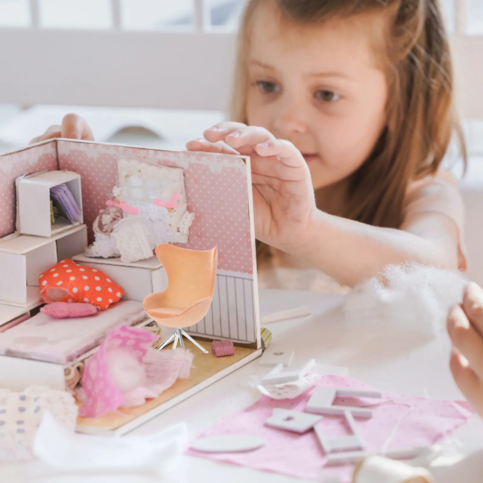 

Miniature High-Back Flocked Chair for Dollhouse Realistic Detail Kids Pretend Play Bedroom Living Room Decor Educational