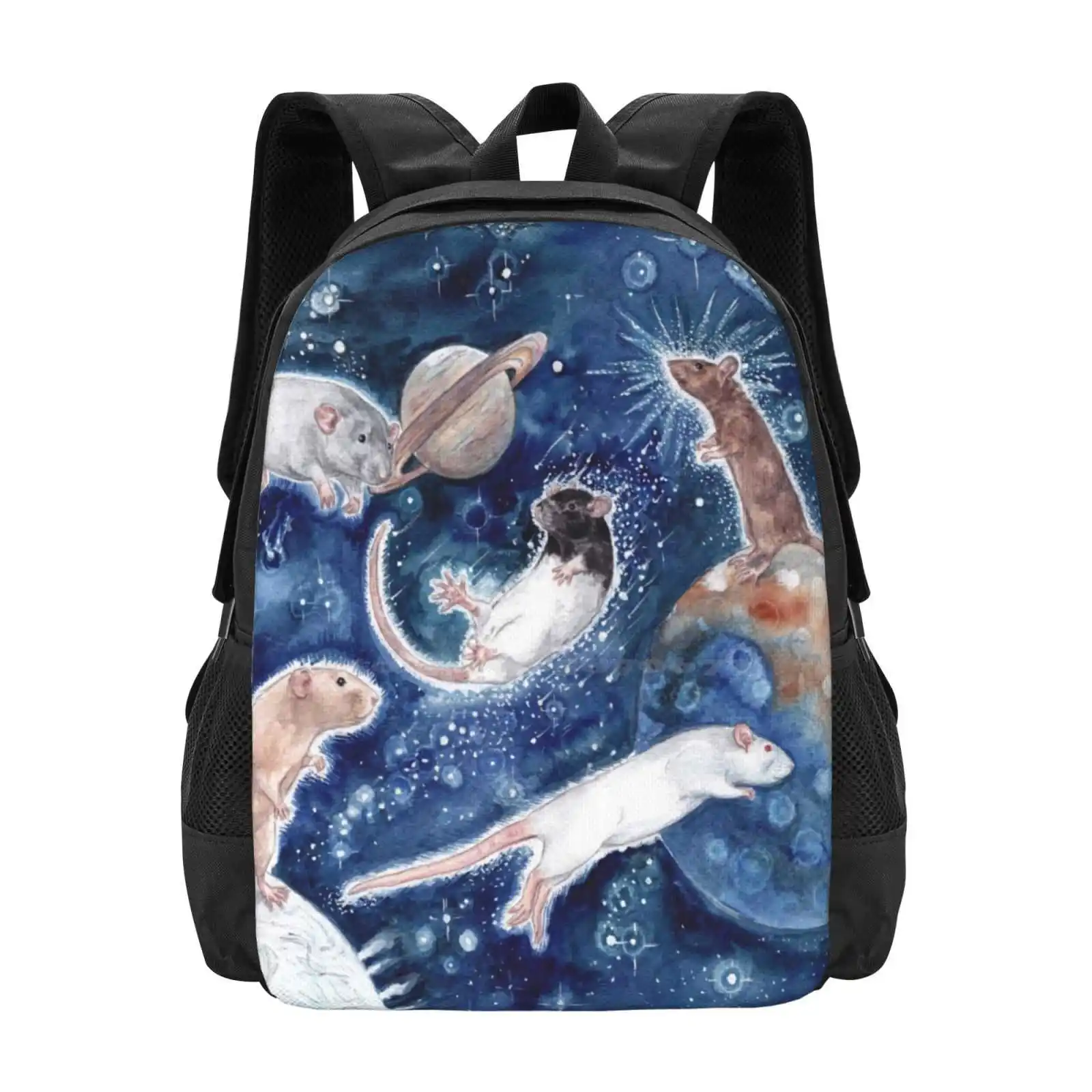 Rats Are Stars Spelled Backwards Teen College Student Backpack Pattern Design Bags Pet Rat Outer Space Planets Stars