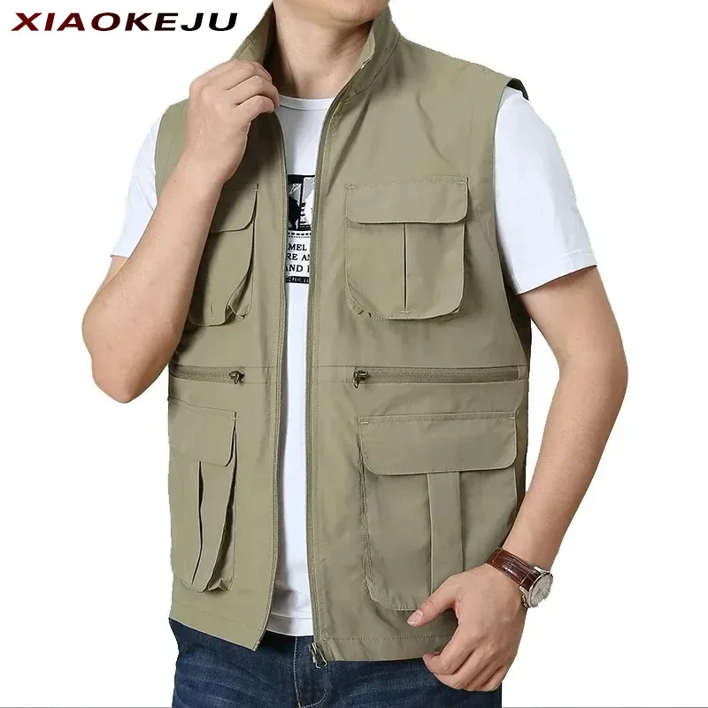 

Hunting Sleeveless Men Jacket Lightweight Windbreaker Vest Puffer Multi-pocket Embroidered Men's Clothing Free Shipping Tactical